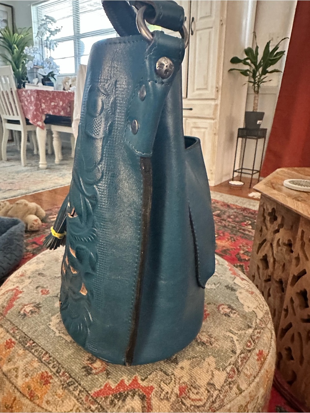 Patricia Nash ‘ Octavia’ Blue Tooled Leather Tassel Hobo Bag. NWOTs - Picture 5 of 14